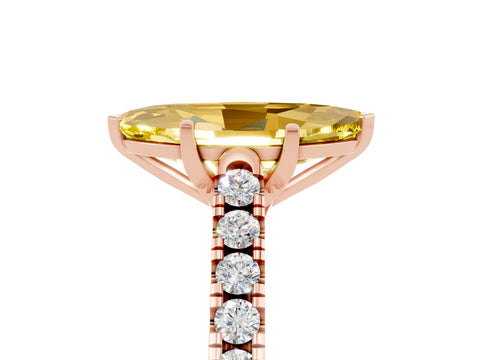 Rose gold {shape_name} Yellow Sapphire Solitaire Ring with Pavé Band and Four-Prong Setting_5