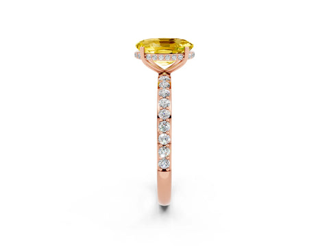 Rose gold {shape_name} Yellow Sapphire Solitaire Ring with Pavé Band and Hidden Halo_2