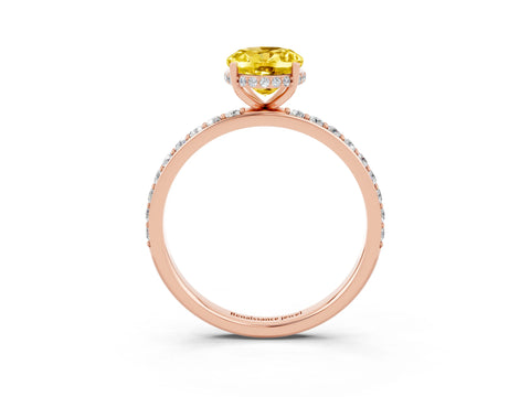 Rose gold {shape_name} Yellow Sapphire Solitaire Ring with Pavé Band and Hidden Halo_3