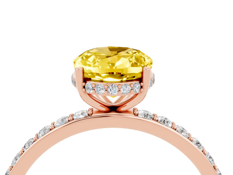 Rose gold {shape_name} Yellow Sapphire Solitaire Ring with Pavé Band and Hidden Halo_4