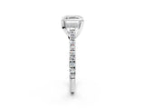 Silver Asscher Brilliant Diamond Solitaire with Pavé Band and Four-Prong Setting 3