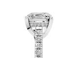 Silver Asscher Brilliant Diamond Solitaire with Pavé Band and Four-Prong Setting