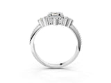 Silver Asscher Cut Brilliant Diamond with Cluster Setting on a Beaded Band and Four-Prong Setting_10