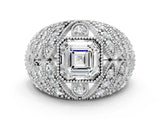 Silver Asscher Cut Brilliant Halo Pave Diamond Milgrain Ring_13