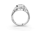 Silver Asscher Cut Brilliant Milgrain Filigree Diamond Ring with Square Prong Setting_16