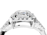 Silver Asscher Cut Cut Diamond Halo Engagement Ring with Open Split Pavé Band_17