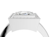 Silver Asscher Cut-Cut Diamond Halo Engagement Ring with Pave Band and Prong Setting_17