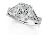 Silver Asscher Cut Cut Diamond Twisted Band with Milgrain Pave Setting and Four-Prong Setting_13