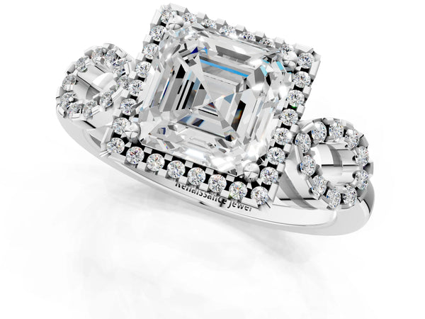 Sterling Silver Asscher Cut Pave Infinity Halo Engagement Ring Setting