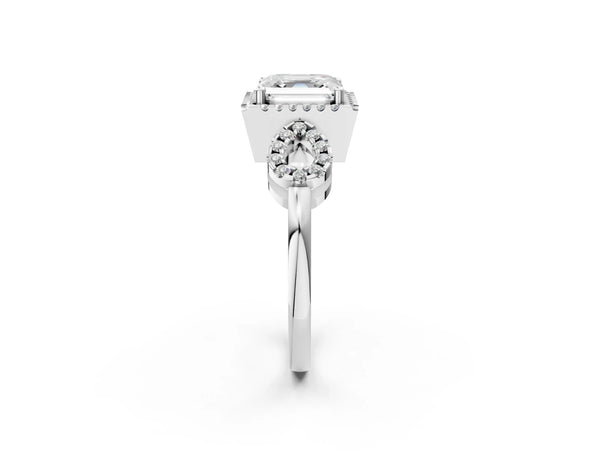 Sterling Silver Asscher Cut Pave Infinity Halo Engagement Ring Setting