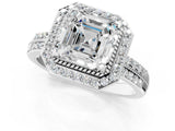 Silver Asscher Cut Diamond Double Halo Ring with Split Shank and Four-Prong Setting_8