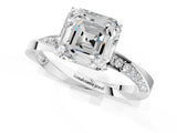 Silver Asscher Cut Diamond Engagement Ring with Side Stone Accents and Four-Prong Setting_49