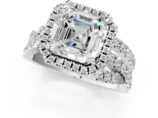 Sterling Silver Asscher Cut Halo Engagement Ring Setting with Twisted Pave Split Shank