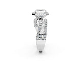 Silver Asscher Cut Diamond Halo Ring with Round Split Shank and Prong Setting_2