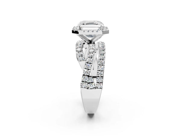 Sterling Silver Asscher Cut Halo Engagement Ring Setting with Twisted Pave Split Shank