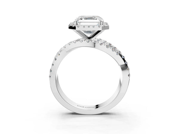 Sterling Silver Asscher Cut Halo Engagement Ring Setting with Twisted Pave Split Shank