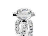 Silver Asscher Cut Diamond Halo Ring with Round Split Shank and Prong Setting_5