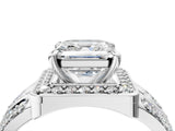 Silver Asscher Cut Diamond Halo Ring with Split Shank and Bezel Accents and Four-Prong Setting_17