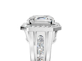 Silver Asscher Cut Diamond Halo Ring with Split Shank and Bezel Accents and Prong Setting_18