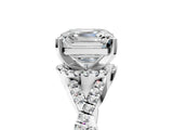 Silver Asscher Cut Diamond  Halo Twist Band Solitaire Prong Setting Ring_17