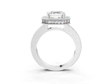 Silver Asscher Cut Diamond Milgrain Halo Engagement Ring with Round Pavé Band and Prong Setting_15