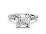 Silver Asscher Cut Diamond Pavé Solitaire Ring with Round Band and Prong Setting_16