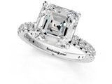 Silver Asscher Cut Diamond Pavé Solitaire Ring with Round Band and Prong Setting_17