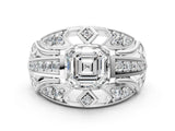 Silver Asscher Cut Diamond Pave Art Deco Split Shank Ring with Four-Prong Setting_13