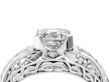 Silver Asscher Cut Diamond Pave Art Deco Split Shank Ring with Four-Prong Setting_17