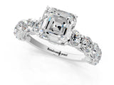 Silver Asscher Cut Diamond Side Stone Engagement Ring with Four-Prong Setting_6