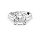 Silver Asscher Cut Diamond Solitaire Engagement Ring with Cathedral Setting and Four-Prong Mount_3