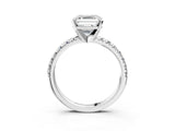 Silver Asscher Cut Diamond Solitaire Pavé Engagement Ring with Round Band and Prong Setting_5