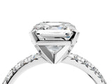 Silver Asscher Cut Diamond Solitaire Pavé Engagement Ring with Round Band and Prong Setting_6