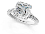 Silver Asscher Cut Diamond Solitaire Ring with Pavé Band and Prong Setting_29