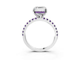 Silver Asscher Cut Diamond Solitaire Ring with Round with Amethyst side stone Pavé Band and Four-Prong Setting_15