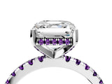Silver Asscher Cut Diamond Solitaire Ring with Round with Amethyst side stone Pavé Band and Four-Prong Setting_16