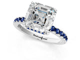 Silver Asscher Cut Diamond Solitaire Ring with Round with Blue Sapphire side stone Pavé Band and Four-Prong Setting_13