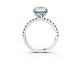 Silver Asscher Cut Diamond Solitaire Ring with Round with Blue Topaz side stone Pavé Band and Four-Prong Setting_15