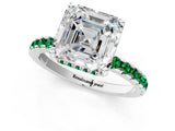 Silver Asscher Cut Diamond Solitaire Ring with Round with Emerald side stone Pavé Band and Four-Prong Setting_13