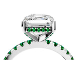 Silver Asscher Cut Diamond Solitaire Ring with Round with Emerald side stone Pavé Band and Four-Prong Setting_16