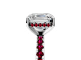 Silver Asscher Cut Diamond Solitaire Ring with Round with Garnet side stone Pavé Band and Four-Prong Setting_17