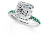 Silver Asscher Cut Diamond Solitaire Ring with Round with Green Sapphire side stone Pavé Band and Four-Prong Setting_13