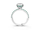 Silver Asscher Cut Diamond Solitaire Ring with Round with Green Sapphire side stone Pavé Band and Four-Prong Setting_15