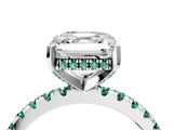 Silver Asscher Cut Diamond Solitaire Ring with Round with Green Sapphire side stone Pavé Band and Four-Prong Setting_16