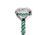 Silver Asscher Cut Diamond Solitaire Ring with Round with Green Sapphire side stone Pavé Band and Four-Prong Setting_17