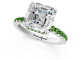Silver Asscher Cut Diamond Solitaire Ring with Round with Peridot side stone Pavé Band and Four-Prong Setting_13