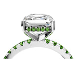 Silver Asscher Cut Diamond Solitaire Ring with Round with Peridot side stone Pavé Band and Four-Prong Setting_16
