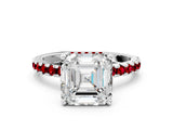 Silver Asscher Cut Diamond Solitaire Ring with Round with Ruby side stone Pavé Band and Four-Prong Setting_12