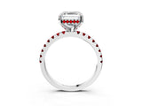 Silver Asscher Cut Diamond Solitaire Ring with Round with Ruby side stone Pavé Band and Four-Prong Setting_15