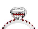 Silver Asscher Cut Diamond Solitaire Ring with Round with Ruby side stone Pavé Band and Four-Prong Setting_16